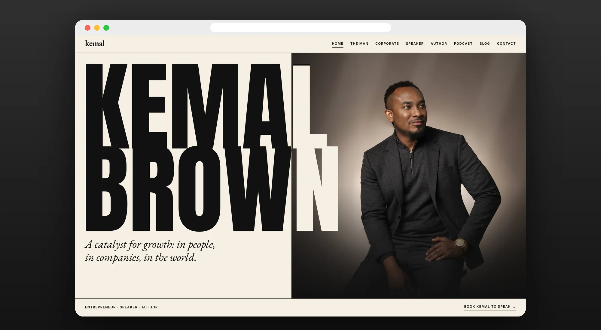 The kemalbrown.com home page in a desktop browser