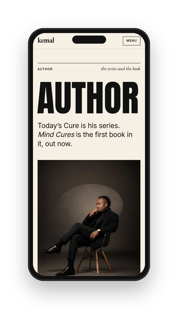 The Author page of kemalbrown.com on a phone